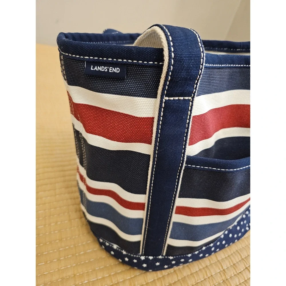Lands End Canvas Tote Bag Patriotic Americana Stripes Stars Holiday